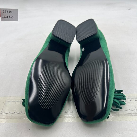 YDN Green Block Low Heel Loafer Square Toe Tassel Fringe Pump Slip On Dress Shoe - Picture 7 of 8